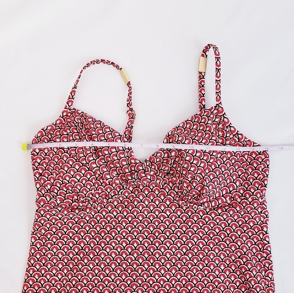 Land's End Geometric Tankini Swimsuit Top Swimwear Red White - Picture 9 of 11